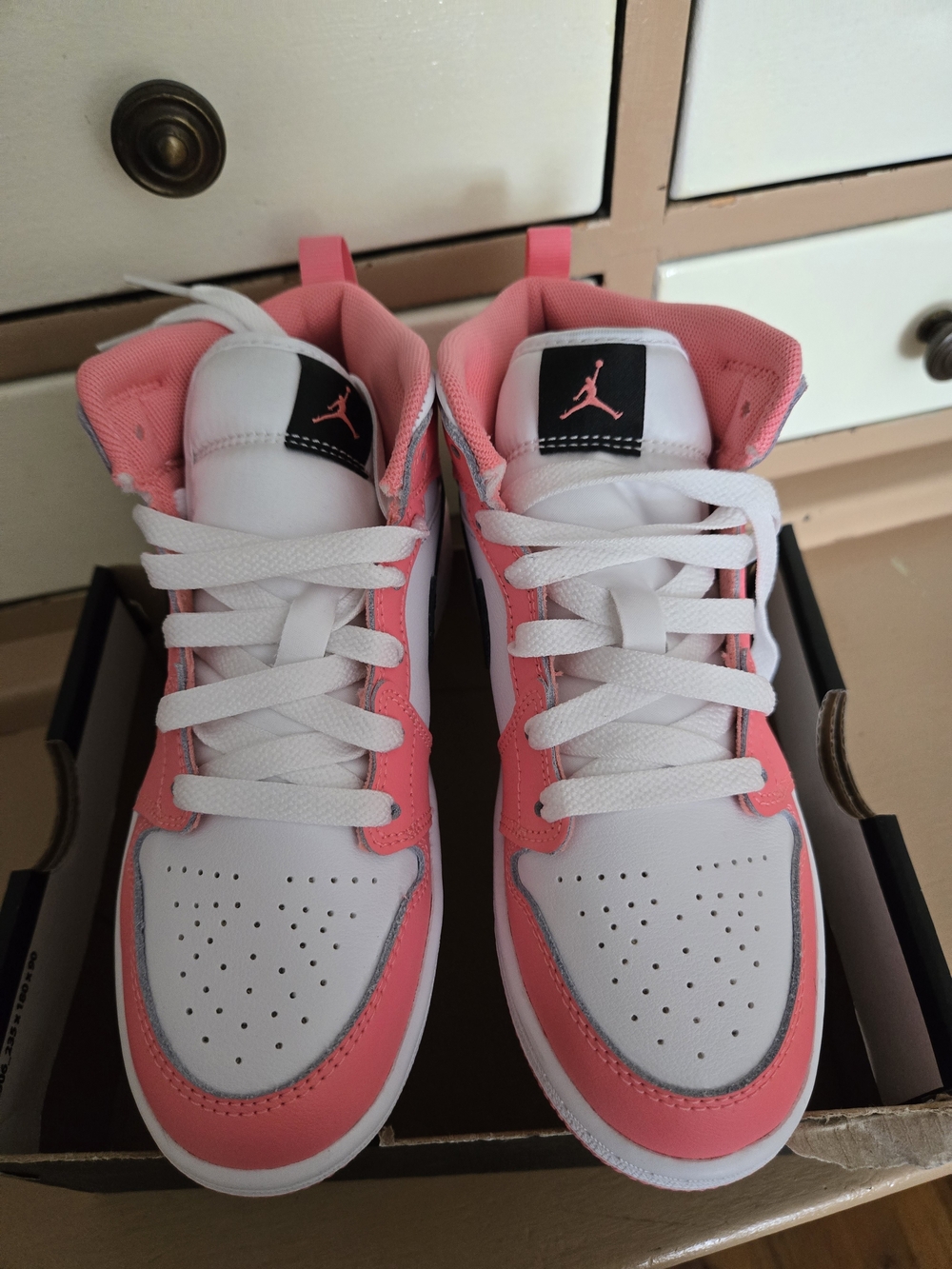 Jordan Girls' Pink and White Mid-Top Sneakers
